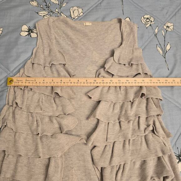J.Crew Oatmeal Knit Vest M OpenFront Tiered Ruffle Pima Cotton Wool Blend Duster - Picture 7 of 9